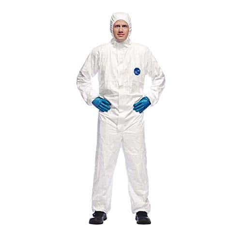 vêtements de survie spécialisés "dupont tyvek 500 xpert xl combinaison anti chimique robuste et légère, catégorie iii, blanc à capuche, type 5 b/6 b"