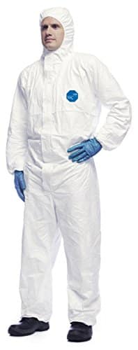 vêtements de survie spécialisés "dupont tyvek 500 xpert xl combinaison anti chimique robuste et légère, catégorie iii, blanc à capuche, type 5 b/6 b"