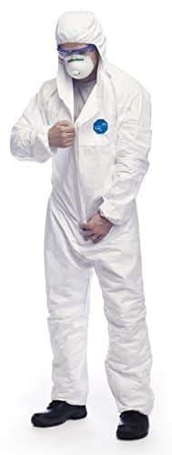 vêtements de survie spécialisés "dupont tyvek 500 xpert xl combinaison anti chimique robuste et légère, catégorie iii, blanc à capuche, type 5 b/6 b"