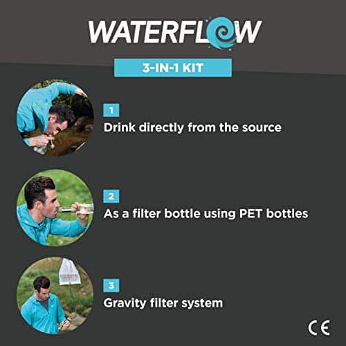 equipement de filtrage de lʼeau de survie "waterflow® hesago kit filtre eau portable ultra efficace anti bactéries pour camping/randonnée."