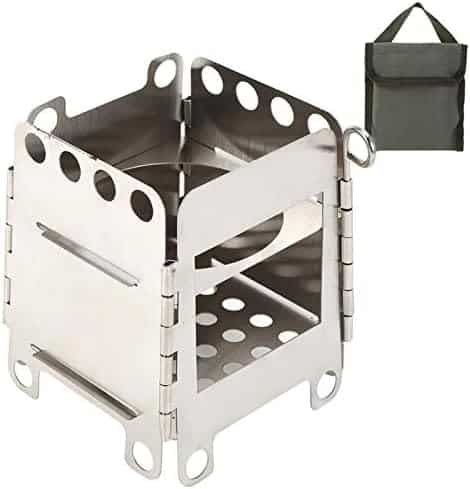 réchaud de survie portable "réchaud camping portable pro inox poêle à bois ultra légère pliable, brûleur alcool, cuisson/chasse/survival kit avec sac de rangement"