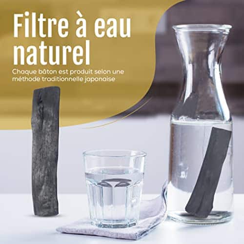 système de filtration au charbon pour lʼeau "3x baton bio purificateur d'eau en vrai chêne wakayama charbon actif binchotan ajima filtration naturelle 1.5l par baton"