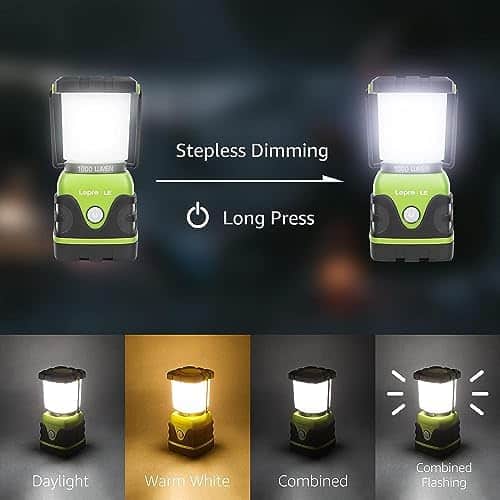 lampe de poche solaire "lanterne led lepro 1000lm lampe de camping puissante, Étanche et réglable idéale pour bivouac, randonnée, pêche, cave"