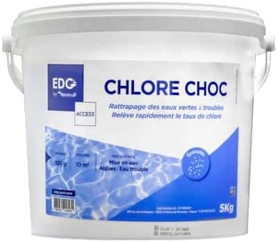 pastilles de chlore pour traitement de lʼeau "chlore choc action rapide edg access 5kg pour eau verte traitement piscine"