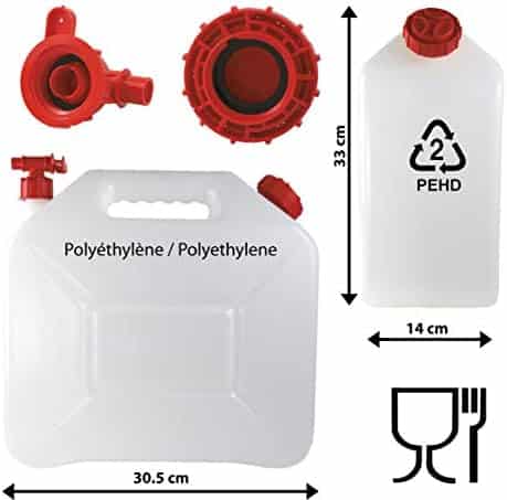 bidon avec filtre intégré "jerrican alimentaire cao 10l blanc avec robinet unisexe"