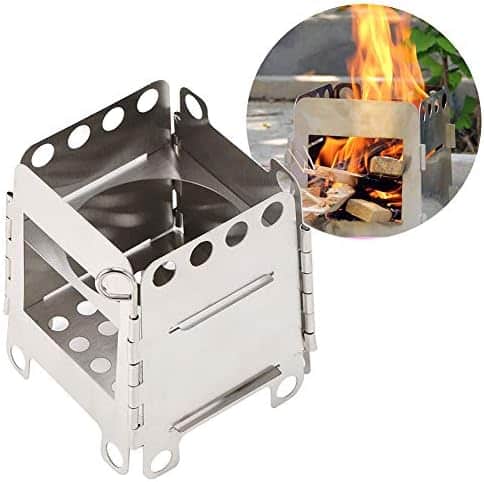 réchaud de survie portable "réchaud camping portable pro inox poêle à bois ultra légère pliable, brûleur alcool, cuisson/chasse/survival kit avec sac de rangement"