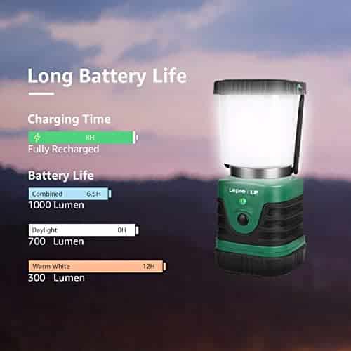 lanterne de camping rechargeable "lanterne led 1000lm lepro rechargeable et puissante pour camping, bricolage et secours 3 modes d'Éclairage 360°, etanche & portable"