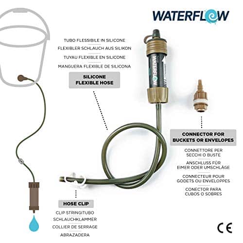 equipement de filtrage de lʼeau de survie "waterflow® hesago kit filtre eau portable ultra efficace anti bactéries pour camping/randonnée."