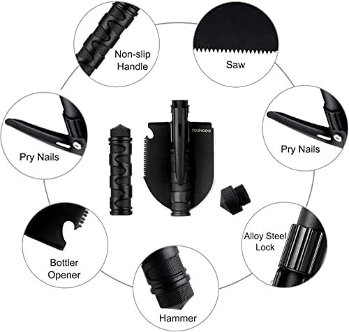 pelle tactique de survie pelle multifonction youngdo 10 en 1, idéale pour camping & jardinage modèle pliant avec 2 poignées