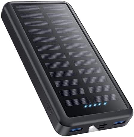 batterie externe solaire "power bank pxwaxpy 30800mah : chargeur solaire usb c, rapide pd 15w, 3 entrées/sorties, lampe led compatible iphone samsung"