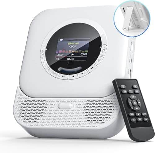 Émetteur récepteur portable "cd portable hifi avec bluetooth et écran led radio fm, haut parleurs intégrés (blanc)"