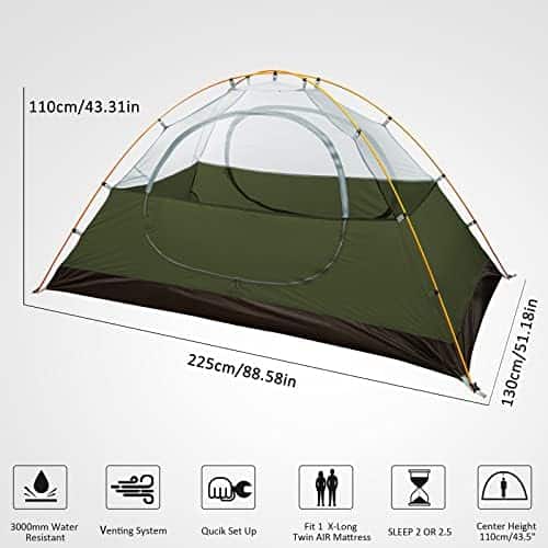 tente quatre saisons "tente ultra légère bessport pour 1/2/3 personnes installation facile et rapide, 4 saisons, imperméable et ventilée idéale pour camping, randonnée et pique nique"