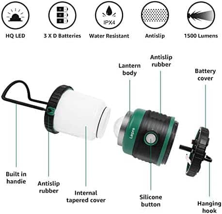 lanterne de camping rechargeable "lanterne led lepro 1500lm: camping, randonnée & pêche puissante, Étanche et luminosité réglable"