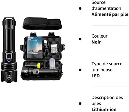 lampe torche tactique de survie "torche led xhp70.2 ultra puissante 100000 lumens Étanche ipx67 rechargeable & zoom 5 modes inclut batterie 5000mah & 3 piles aaa"