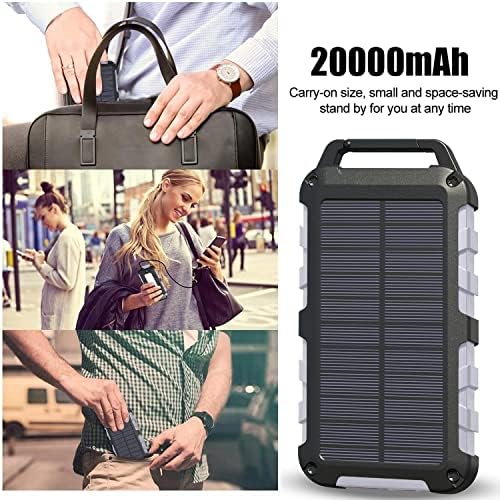batterie externe solaire "power bank solaire 20000mah chargeur rapide 3 ports usb, entrée usb c, imperméable idéal pour téléphone, ordinateur et camping couleur gris"