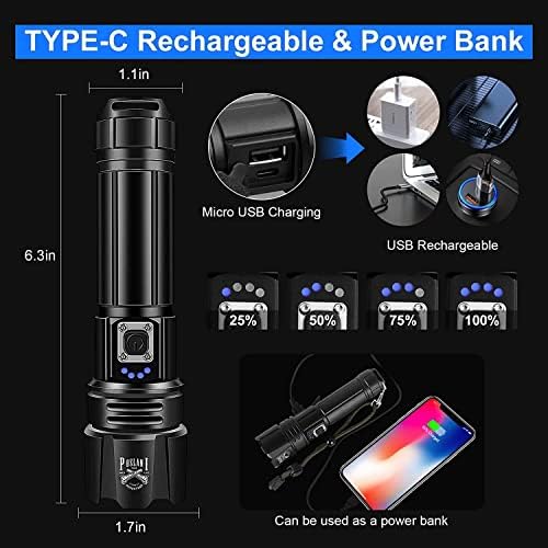 lampe torche tactique de survie "torche led xhp70.2 ultra puissante 100000 lumens Étanche ipx67 rechargeable & zoom 5 modes inclut batterie 5000mah & 3 piles aaa"