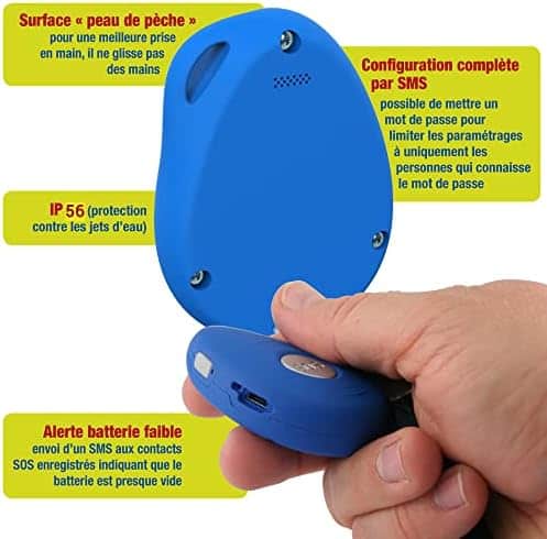 appareil de communication dʼurgence "gps & gsm mobiho essentiel le basic sympa 2 bleu téléphone portable débloqué avec fonction sos, son fort & main libre"