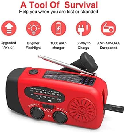 radio solaire de survie "radio solaire d'urgence 2000mah, am/fm/wb, lampe led, manivelle, usb idéale pour l'extérieur"