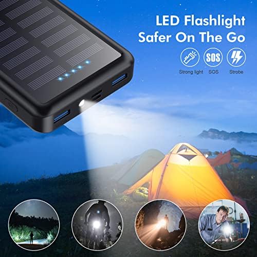 batterie externe solaire "power bank pxwaxpy 30800mah : chargeur solaire usb c, rapide pd 15w, 3 entrées/sorties, lampe led compatible iphone samsung"