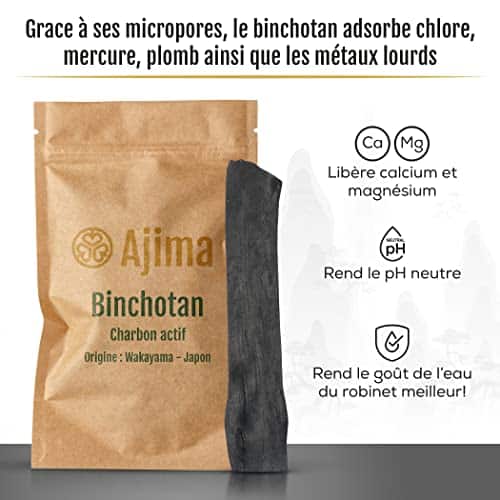système de filtration au charbon pour lʼeau "3x baton bio purificateur d'eau en vrai chêne wakayama charbon actif binchotan ajima filtration naturelle 1.5l par baton"