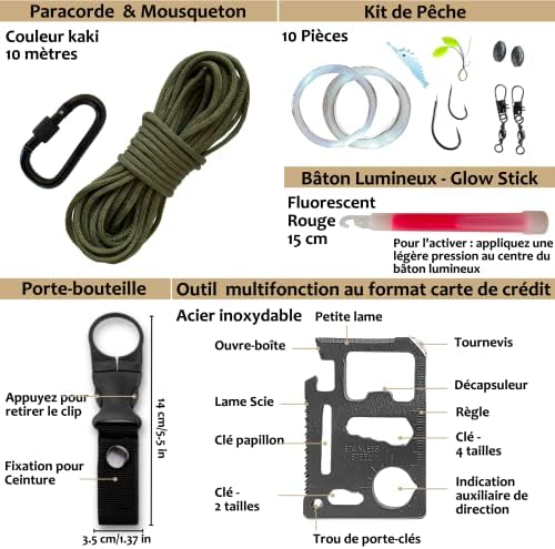 kit de survie "kit de secours ultra complet 16 outils multifonctions 60+ pièces, léger beige"