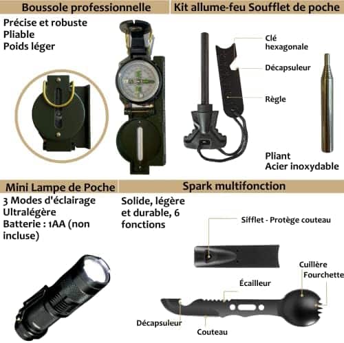 kit de survie "kit de secours ultra complet 16 outils multifonctions 60+ pièces, léger beige"
