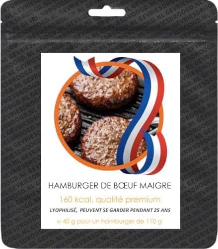 aliments lyophilisés "hamburgers lyophilisés longue conservation saveur intacte 25 ans!"
