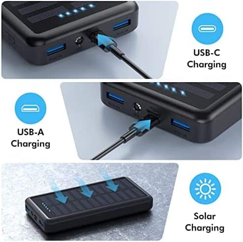 batterie externe solaire "power bank pxwaxpy 30800mah : chargeur solaire usb c, rapide pd 15w, 3 entrées/sorties, lampe led compatible iphone samsung"