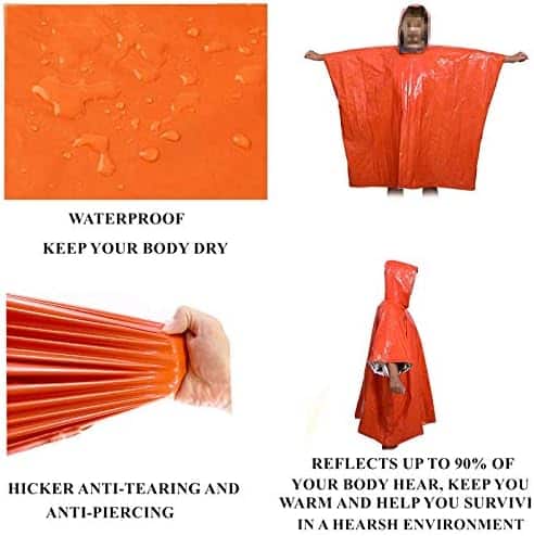 poncho de survie thermique "ponchos de survie thermiques ninth c (lot de 4) imperméables pour randonnée et camping 100 x 135 cm, orange"