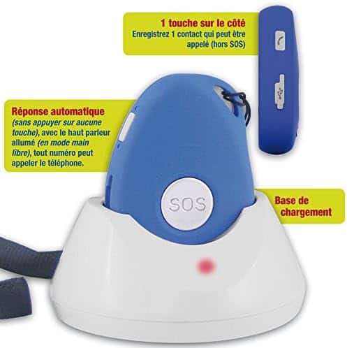 appareil de communication dʼurgence "gps & gsm mobiho essentiel le basic sympa 2 bleu téléphone portable débloqué avec fonction sos, son fort & main libre"