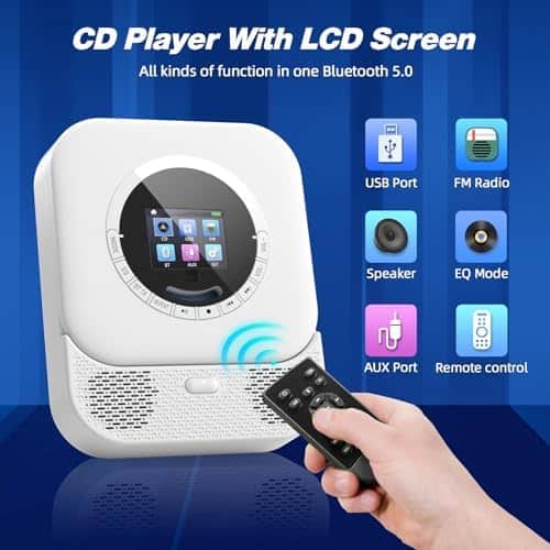 Émetteur récepteur portable "cd portable hifi avec bluetooth et écran led radio fm, haut parleurs intégrés (blanc)"