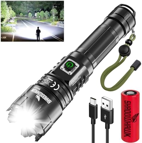 lampe torche tactique de survie "lampe torche shadowhawk led ultra puissante 30000 lumens rechargeable, Étanche, tactique pour camping et urgence"