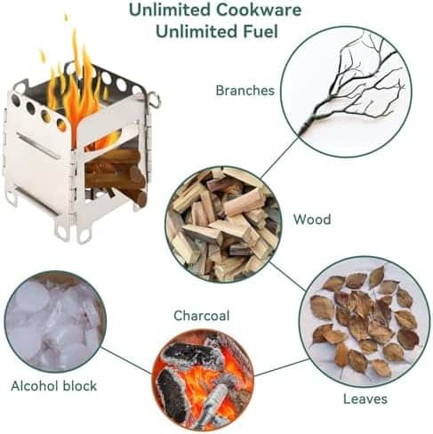 réchaud de survie portable "mini réchaud à bois portable idéal pour camping, survie et pique nique en acier inoxydable"