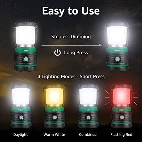 lanterne de camping rechargeable "lanterne led lepro 1500lm: camping, randonnée & pêche puissante, Étanche et luminosité réglable"